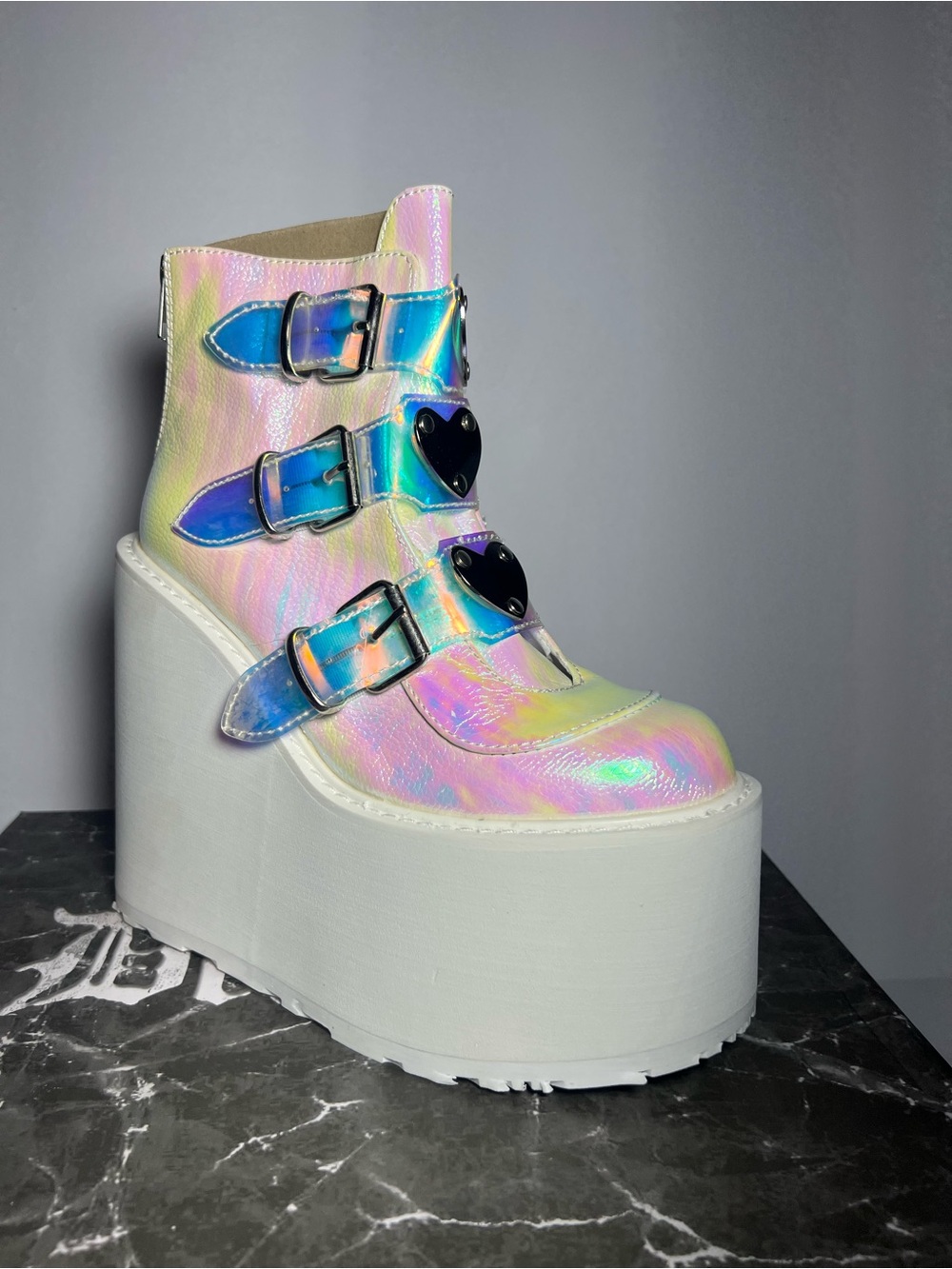 Demonia Swing-105 Platform Boots Pearl Pink Vegan Leather Size 7 Alt Cyber Goth